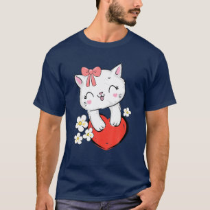 T-shirt Cute Kitty Chat Avec Bow Rose Et Coeur Kitten Amou