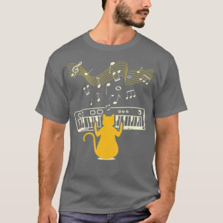 T-shirt Cute Kitty Chat Jouer Piano Instrument avec musiqu