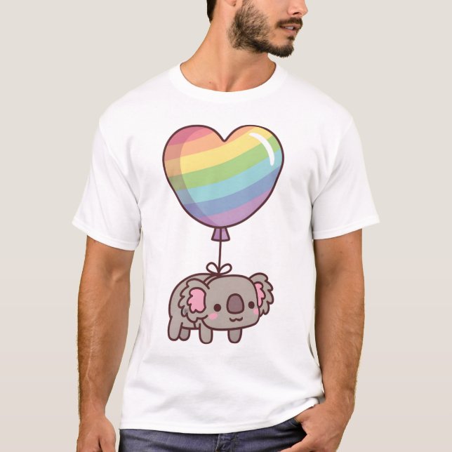 T-shirt Cute Koala Bear and Rainbow Balloon (Devant)