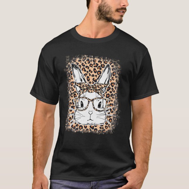 T-shirt Cute Lapin Lapin Face Léopard Lunettes Headband Ea (Devant)