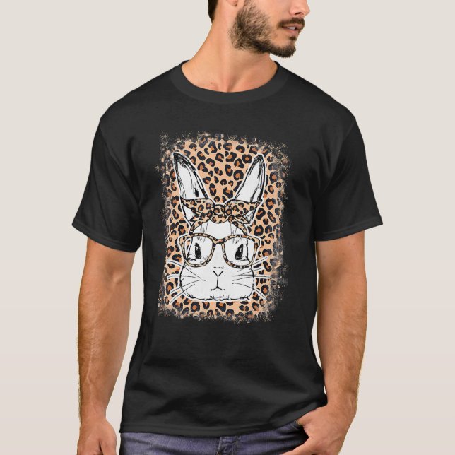 T-shirt Cute Lapin Lapin Face Léopard Lunettes Headband Ea (Devant)