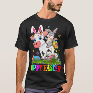 T-shirt Cute Lapin Riding Vache de Pâques Oeuf Mignonne Ra