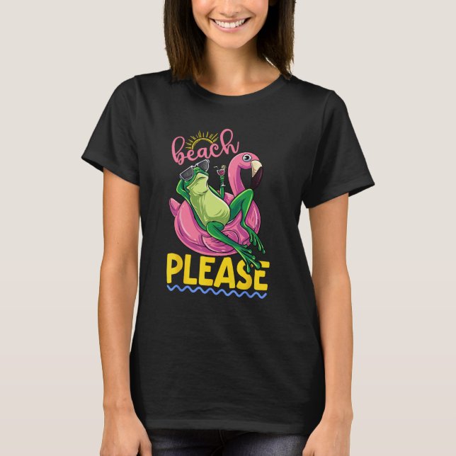T-shirt Cute Lazy Frog Pink Flamingo Beach Please Summer V (Devant)