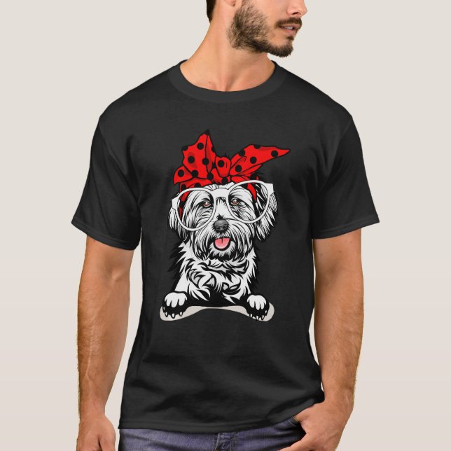 T-shirt Cute Lhassa Apso Christmas Red Plaid Headband Et G (Devant)
