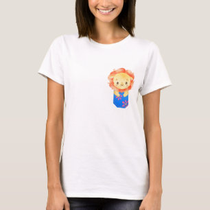 T-shirt Cute Lion Cub dans une poche bleue imprimée