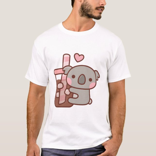 T-shirt Cute Little Koala Bear Hugging Iced Coffee (Devant)