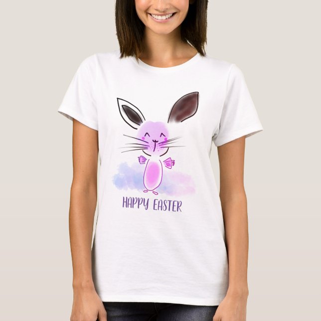 T-shirt Cute Little Ombre Aquarelle Bunny Joyeux Pâques (Devant)