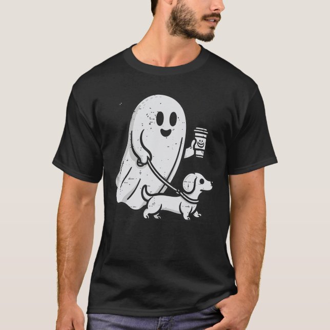 T-shirt Cute Little Weenie Dog Dachshund Halloween Ghost C (Devant)