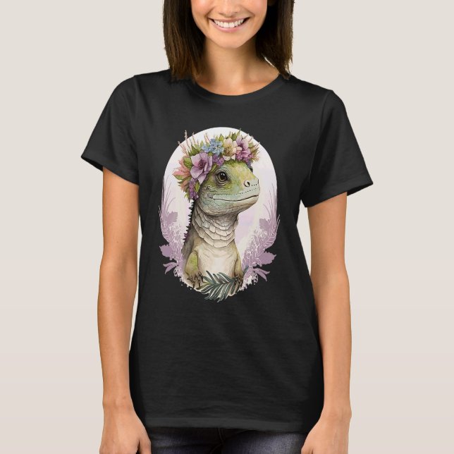 T-shirt Cute Lizard Flower Crown Lizard (Devant)