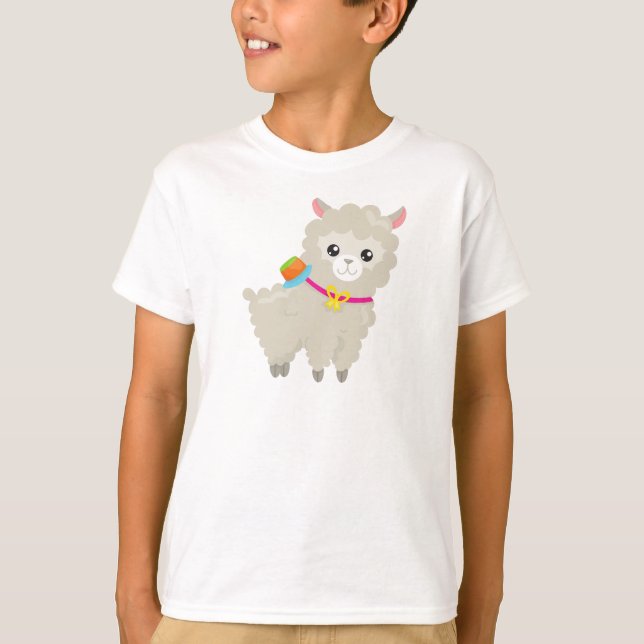 T-shirt Cute Llama, Alpaca, Petite Llama, Llama Avec Casqu (Devant)