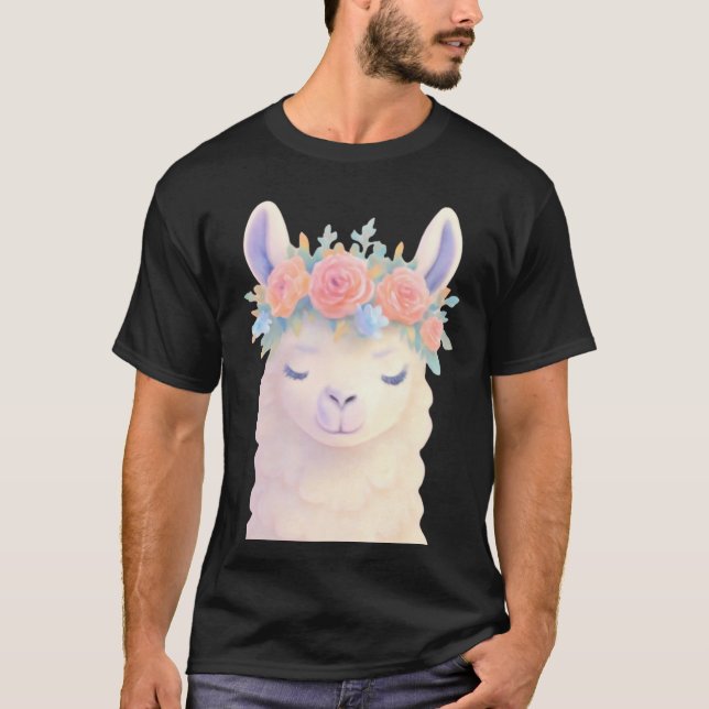 T-shirt Cute Llama avec design pastel de la Couronne aux f (Devant)