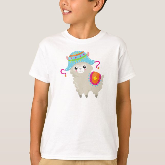 T-shirt Cute Llama, Little Llama, Alpaca, Llama Avec Casqu (Devant)