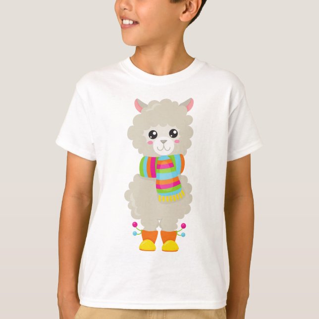T-shirt Cute Llama, Petite Llama, Alpaga, Llama Avec Échar (Devant)