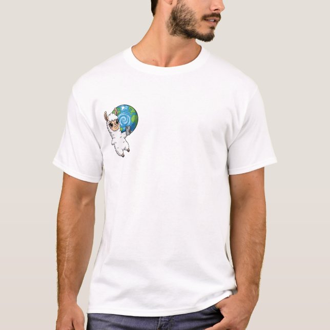 T-shirt Cute Llama Taking Selfie with Planet Earth (Devant)