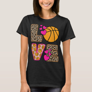 T-shirt Cute Love Basketball Leopard Print Women Girls Bas