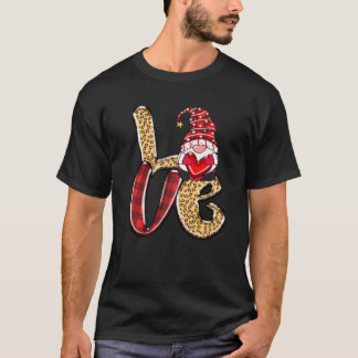 T-shirt Cute Love Gnomes Leopard Plaid Funny Valentines Da