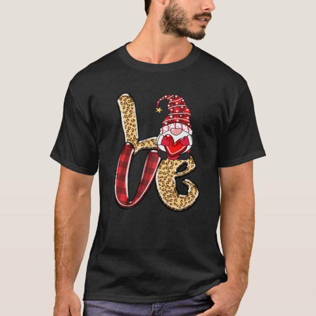 T-shirt Cute Love Gnomes Leopard Plaid Funny Valentines Da (Devant)