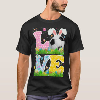 T-shirt Cute Love Soccer Ball With Bunny Ears Easter Day B