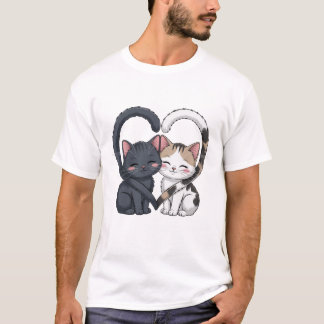 T-shirt Cute Loving Cats Heart Design 🐱❤️ Adorable Kawaii