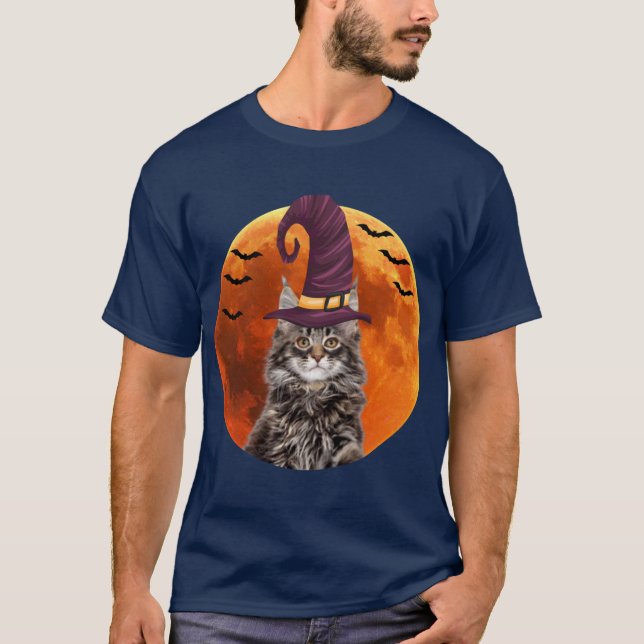 T-shirt Cute maine chaton chat coon avec casquette sorcier (Devant)