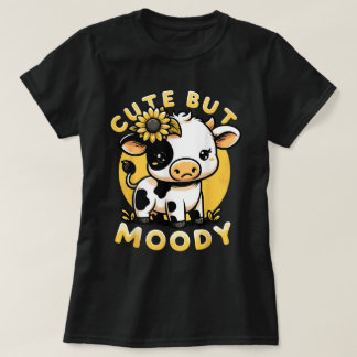 T-shirt Cute Mais Moody Cute Cow Farm & Baby Cow Sunflower