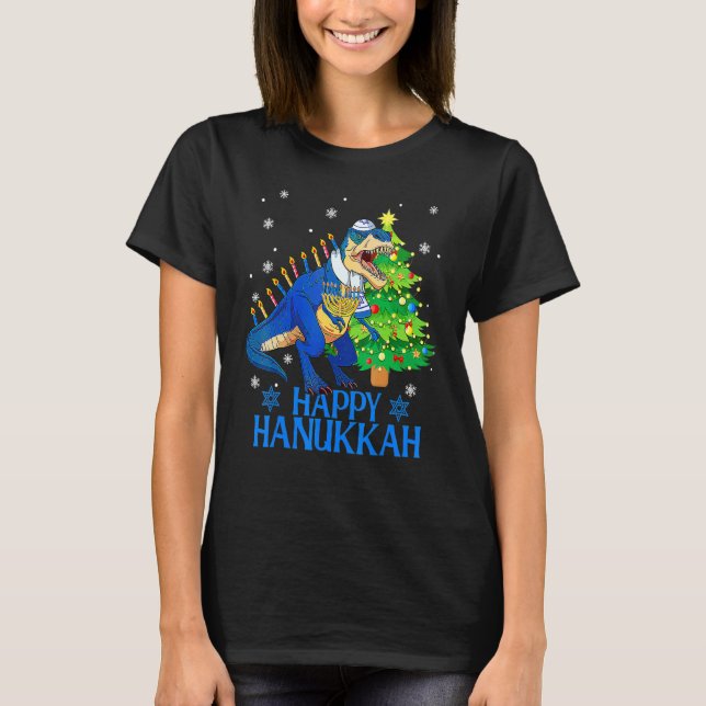 T-shirt Cute Menorasaurus Rex Dinosaur Tree Christmas Happ (Devant)