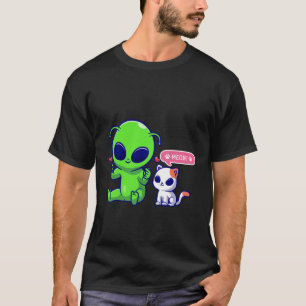 T-SHIRT CUTE MEOW CAT AVEC ALIEN
