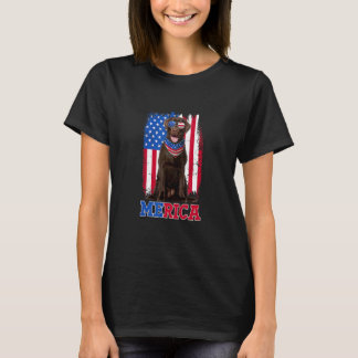 T-shirt Cute Merica Chocolate Lab & Usa Drapeau Lunettes d