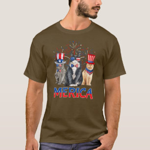T-shirt Cute Merica Uncle Sam Cat American USA Drapeau 4e