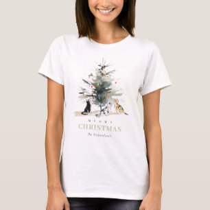 T-shirt Cute Moderne Aquarelle Meowy Arbre de Noël Chats