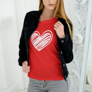 T-shirt Cute Moderne Coeurs Blanc Rouge Femmes Valentines