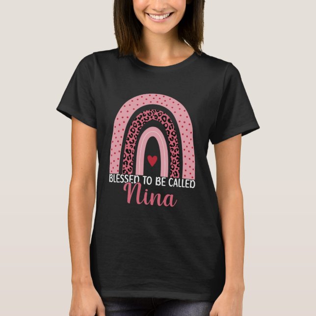 T-shirt Cute Mom Grandma Blessed To Be Called Nina Leopard (Devant)