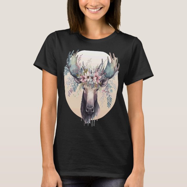T-shirt Cute Moose Flower Crown Animal (Devant)