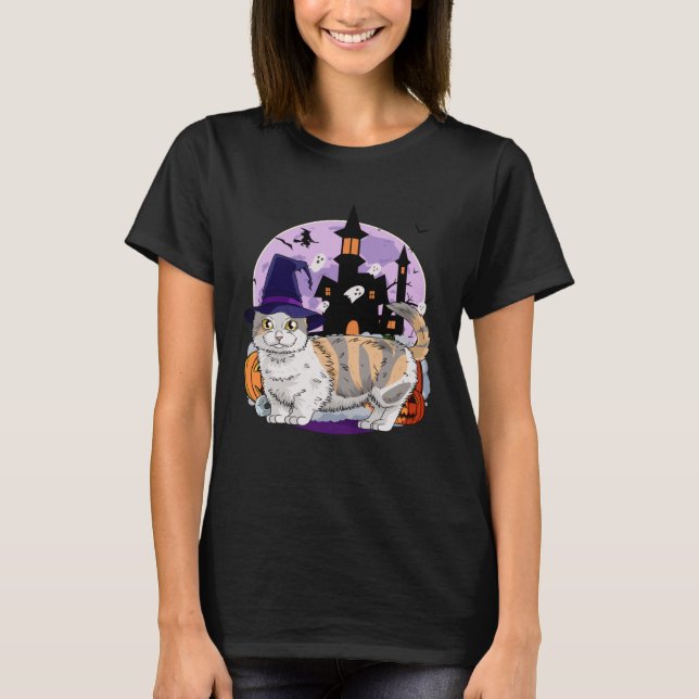 T-shirt Cute Munchkin Chat Halloween sorcier Citrouille (Devant)