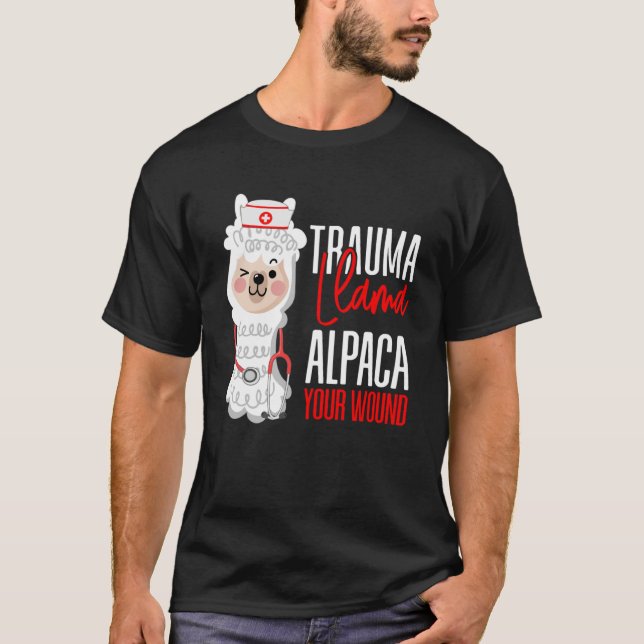 T-shirt Cute Nurse Paramedic EMT Alpaca Votre Trauma Bless (Devant)