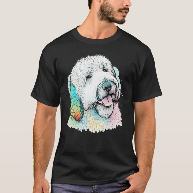 T-shirt Cute Old English Sheepdog Dog on Bobtail (Devant)