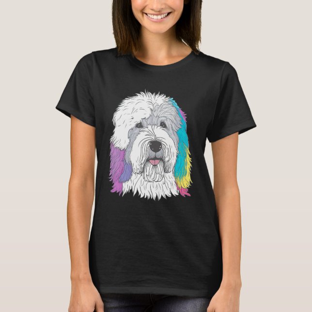 T-shirt Cute Old English Sheepdog Dog on Bobtail  2 (Devant)