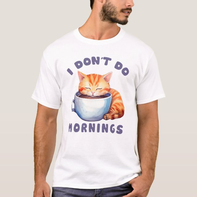 T-shirt Cute Orange Chat - Je ne fais pas les matins (Devant)