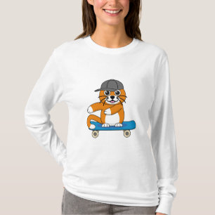 T-shirt Cute Orange Chat sur Skateboard Cartoon