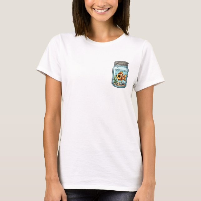 T-shirt Cute Orange Goldfish Swimming Inside Glass (Devant)