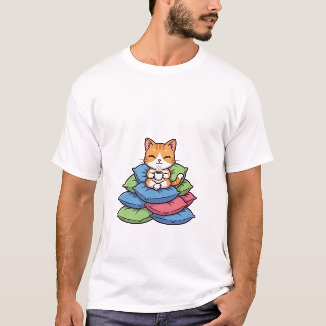 T-shirt Cute Orange Tabby Cat Relaxing on Stack (Devant)