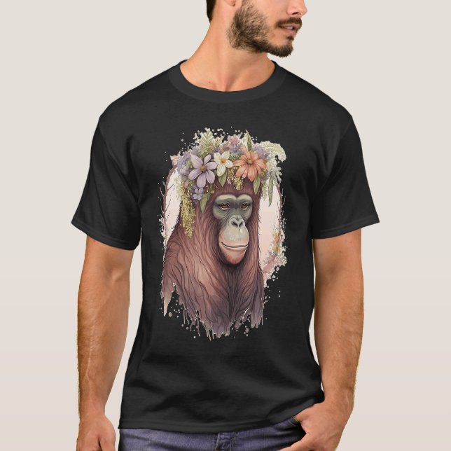 T-shirt Cute Orangutan Flower Crown Monkey (Devant)
