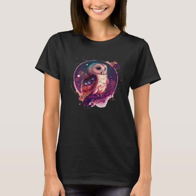 T-shirt Cute Owl Celestial Elements Illustration (Devant)