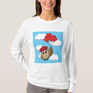 T-shirt Cute Owl Flying with Heart Balloons