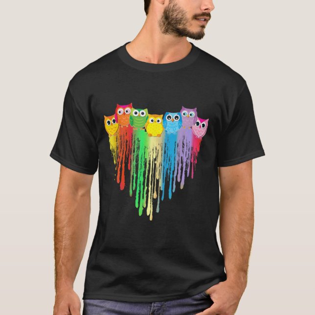 T-shirt Cute Owl Heart Lgbtq Proud Gay Pride Month Colourf (Devant)
