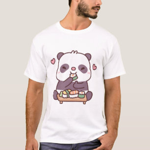 T-shirt Cute Panda Aime Manger Des Sushi Japonais