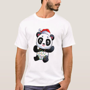 T-shirt Cute Panda dans les lumières de Noël Hommes T-shir