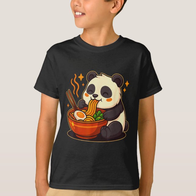 T-shirt Cute Panda Eating Ramen Noodles  (Devant)