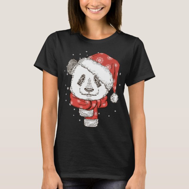 T-shirt Cute Panda Père Noël Casquette Noël Panda Ours Lov (Devant)