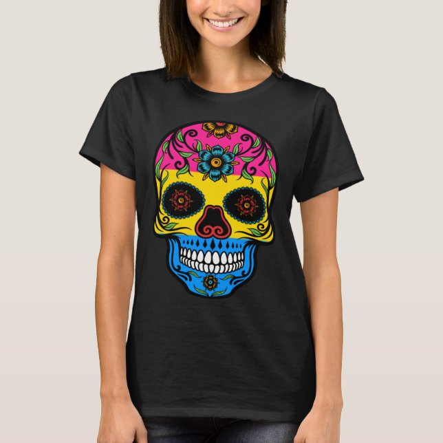 T-shirt Cute Pansexual Pride Flag Sugar Skull (Devant)